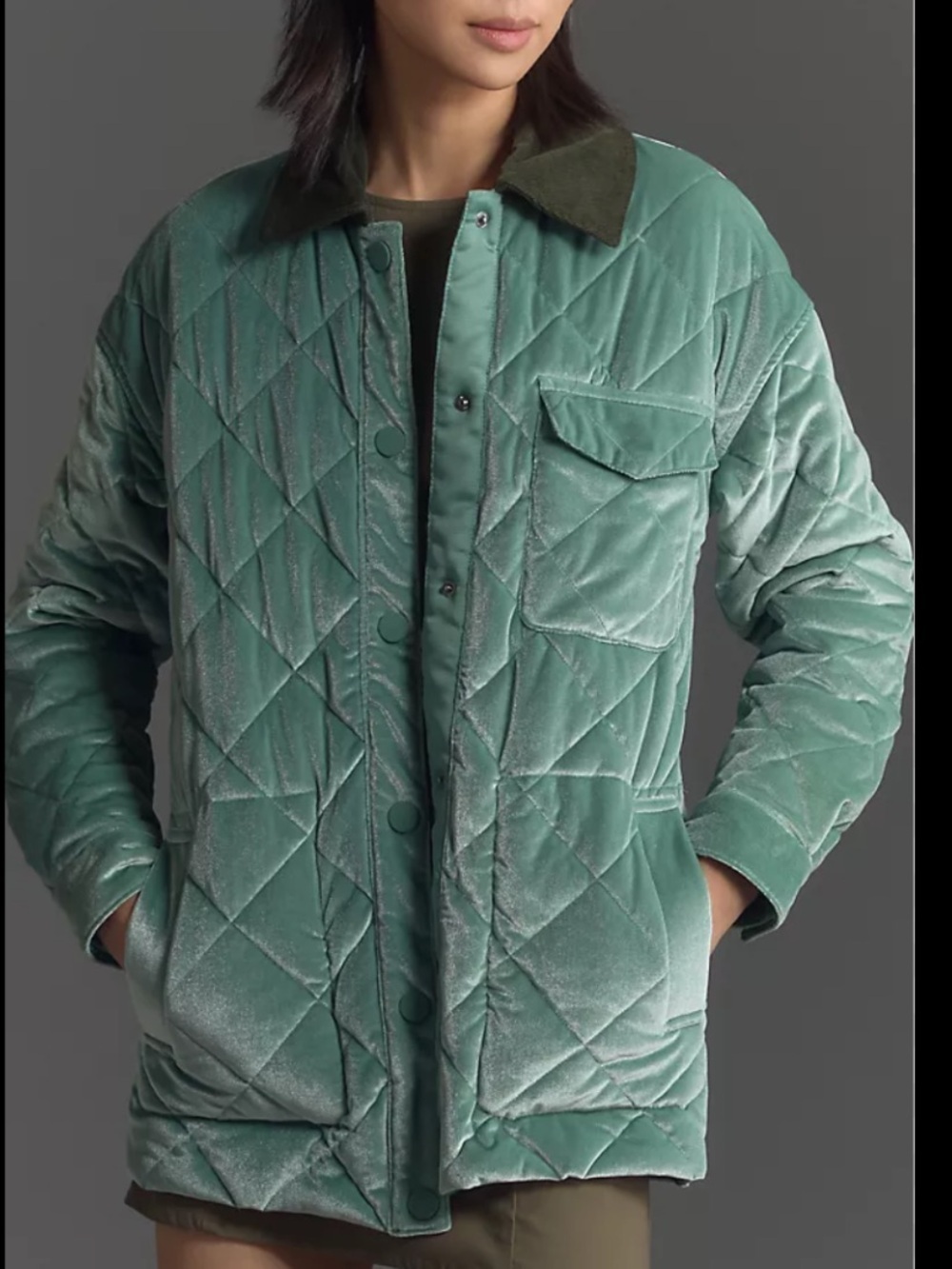 Anthropologie NVLT Quilted Velour Reversible Field Jacket - Mint Green